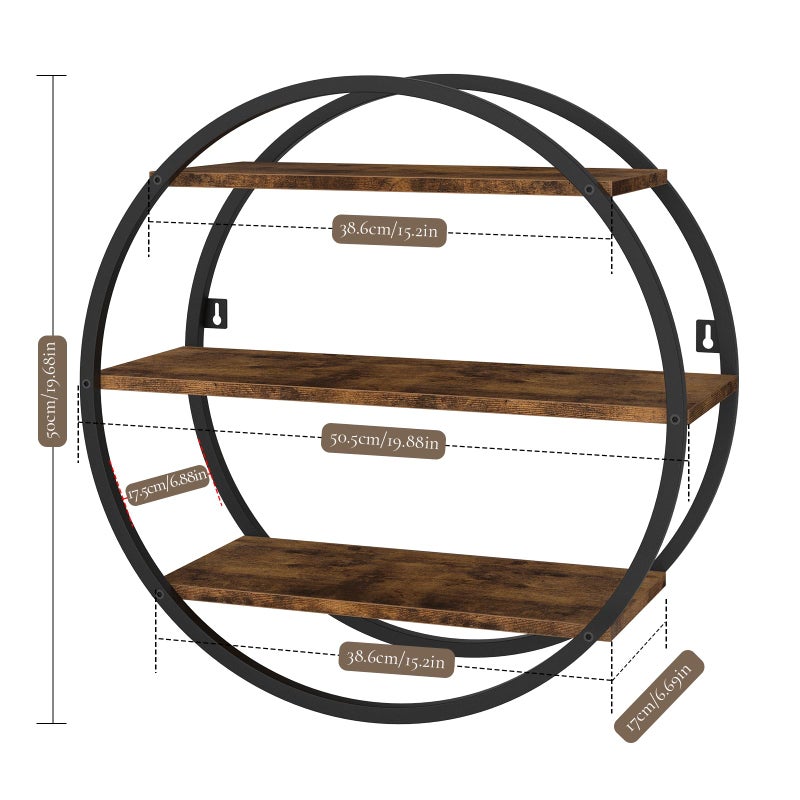 BCOZLUX Floating Shelves, 3 Tier Decorative Geometric Circle Metal and Wood Wall Shelves, Bathroom Shelf Round Wall Decor, Rustic Brown - Image 5